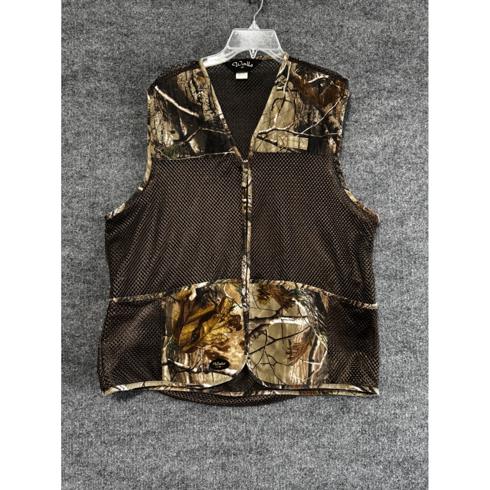 Walls Mens Camo Mesh Hunting Vest Brown Zip Up Game Pocket Size M BP38950AP
